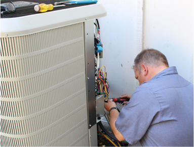 heating and cooling installation icon tech working